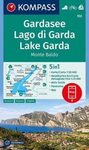 Tiskovina KOMPASS Wanderkarte Gardasee, Lago di Garda, Lake Garda, Monte Baldo Kompass-Karten Gmbh