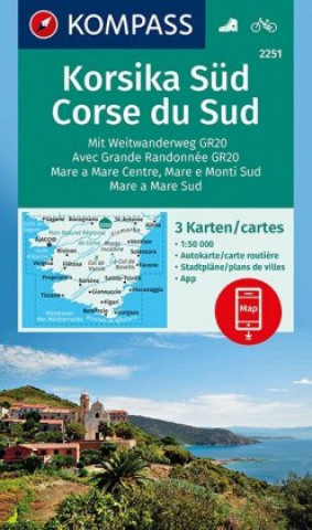 Tlačovina KOMPASS Wanderkarten-Set 2251 Korsika Süd, Corse du Sud, Weitwanderweg GR20 (3 Karten) 1:50.000 Kompass-Karten Gmbh