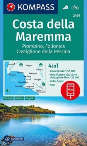 Tiskovina KOMPASS Wanderkarte 2469 Costa della Maremma, Piombino, Follonica, Castiglione della Pescaia Kompass-Karten Gmbh