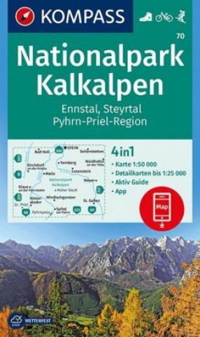 Nyomtatványok KOMPASS Wanderkarte 70 Nationalpark Kalkalpen, Ennstal, Steyrtal, Pyhrn-Priel-Region 1:50.000 Kompass-Karten Gmbh