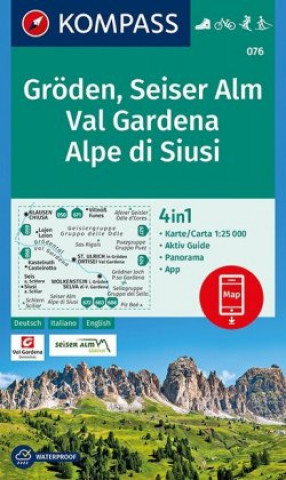 Nyomtatványok KOMPASS Wanderkarte 076 Gröden, Seiser Alm, Val Gardena, Alpe di Siusi Kompass-Karten Gmbh