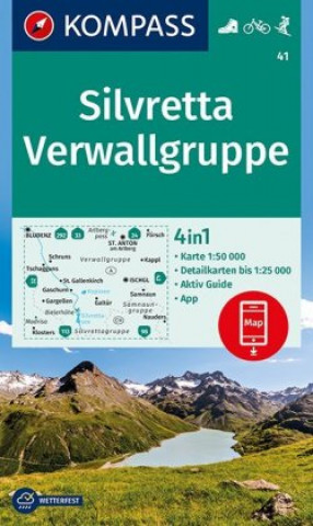 Nyomtatványok KOMPASS Wanderkarte 41 Silvretta, Verwallgruppe 1:50.000 Kompass-Karten Gmbh