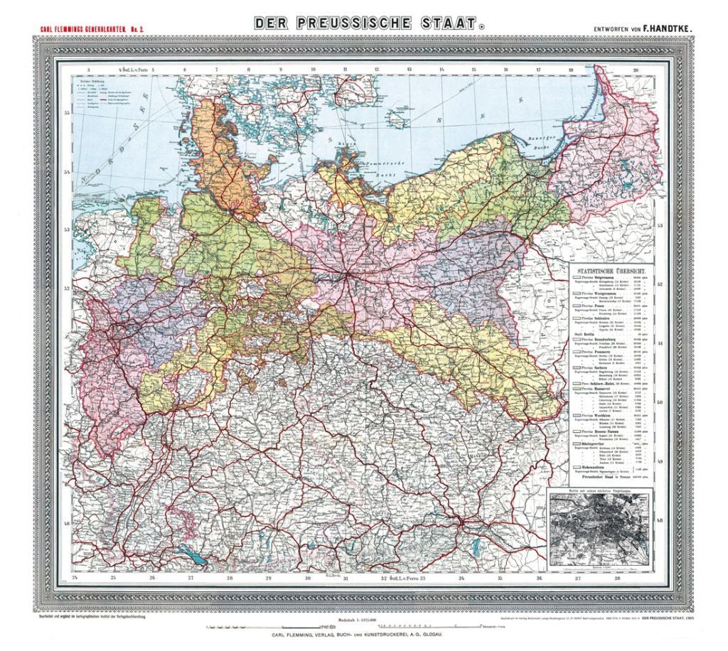 Tlačovina Historische Preussenkarte / DER PREUSSISCHE STAAT - 1905 [gerollt] Friedrich Handtke