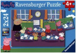 Játék Ravensburger Kinderpuzzle - 09099 Peppa in der Schule - Puzzle für Kinder ab 4 Jahren, Peppa Wutz Puzzle mit 2x24 Teilen 