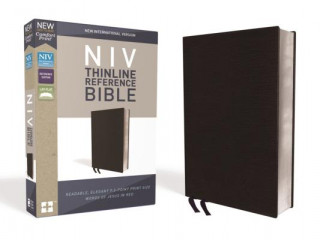 Libro NIV, Thinline Reference Bible, Bonded Leather, Black, Red Letter Edition, Comfort Print Zondervan