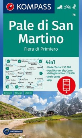 Nyomtatványok KOMPASS Wanderkarte 76 Pale di San Martino, Fiera di Primiero 1:50.000 Kompass-Karten Gmbh