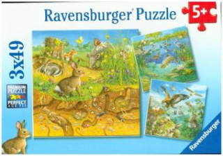 Gra/Zabawka Ravensburger Kinderpuzzle - 08050 Tiere in ihren Lebensräumen - Puzzle für Kinder ab 5 Jahren, mit 3x49 Teilen 