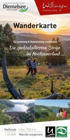 Tiskovina Wanderkarte Uplandsteig & Diemelsteig verbinden Gemeinde Willingen