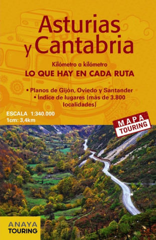 Carte MAPA DE CARRETERAS ASTURIAS Y CANTABRIA 1:340.000 2018 