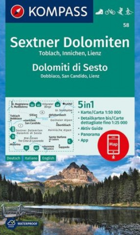 Tlačovina KOMPASS Wanderkarte Sextner Dolomiten, Dolomit di Sesto, Toblach, Dobbiaco, Innichen, San Candido, Lienz 