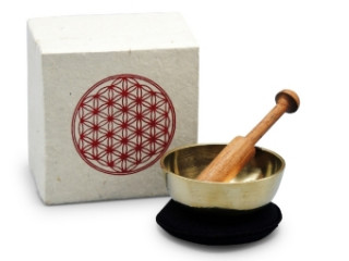 Jogo/brinquedo Klangschalen-Set in Box mini creme mit Blume des Lebens 