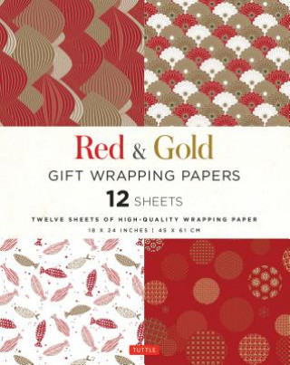 Carte Red & Gold Gift Wrapping Papers - 12 Sheets Tuttle Editors
