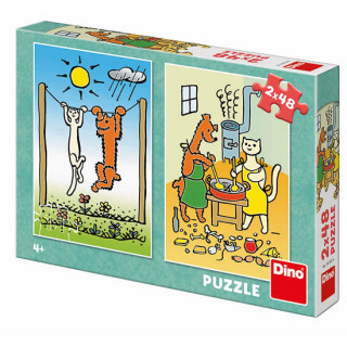 Hra/Hračka Puzzle 2x48 Pejsek a kočička 