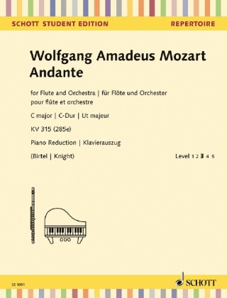 Tiskovina Andante KV 315 (285e), Flöte und Orchester, Klavierauszug + Solostimme Wolfgang Amadeus Mozart