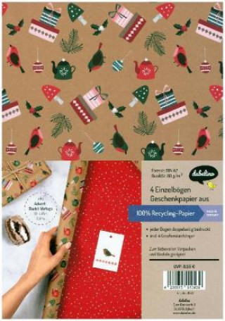 Gra/Zabawka Geschenkpapier Set Weihnachten: Modernes Ornamente-Muster 