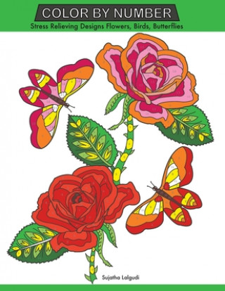 Carte Color by Number: Stress Relieving Designs Flowers, Birds, Butterflies Coloring book, Large Print Color by Number Sujatha Lalgudi