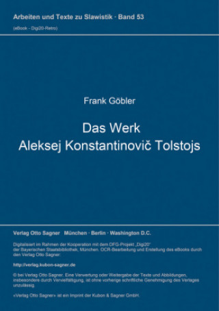 Kniha Das Werk Aleksej Konstantinovic Tolstoj Frank Göbler