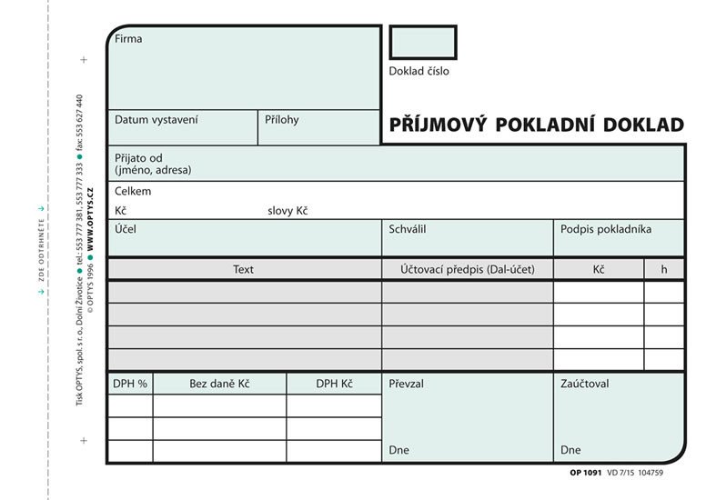 Stationery items Příjmový doklad A6 