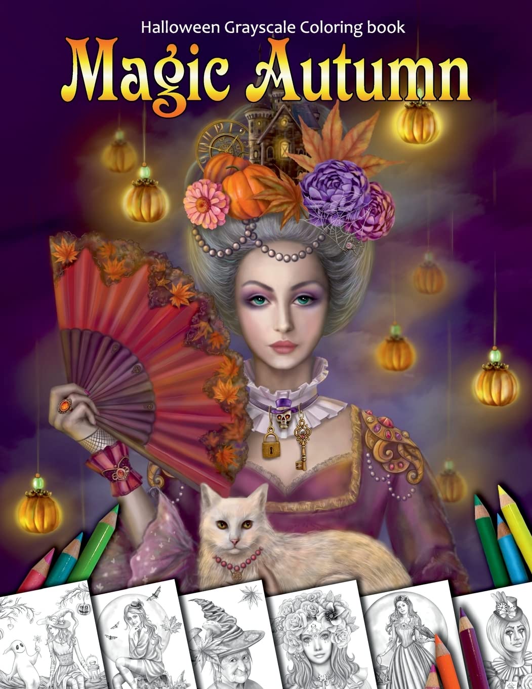 Carte Magic Autumn. Halloween Grayscale coloring book Alena Lazareva