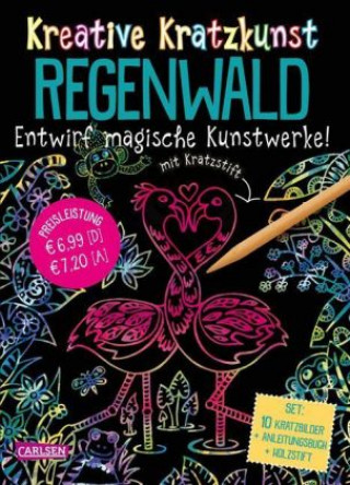 Carte Kreative Kratzkunst: Regenwald: Set mit 10 Kratzbildern, Anleitungsbuch und Holzstift Anton Poitier
