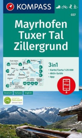 Tiskovina KOMPASS Wanderkarte 037 Mayrhofen, Tuxer Tal, Zillergrund 1:25.000 Kompass-Karten Gmbh