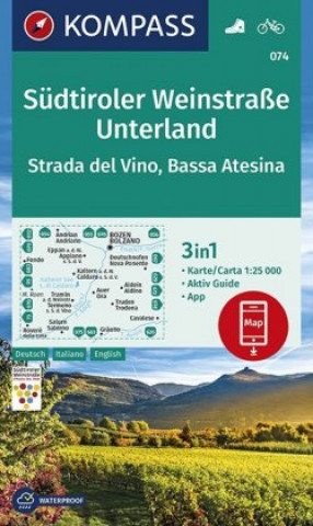 Pubblicazioni cartacee KOMPASS Wanderkarte 074 Südtiroler Weinstraße, Unterland, Strada del Vino, Bassa Atesina 1:25.000 Kompass-Karten Gmbh