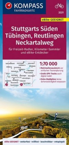 Prasa KOMPASS Fahrradkarte 3331 Stuttgarts Süden, Tübingen, Reutlingen, Neckartalweg 1:70.000 Kompass-Karten Gmbh