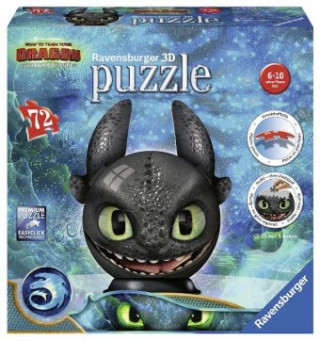 Hra/Hračka Ravensburger 3D Puzzle 11145 - Puzzle-Ball  Dragons 3 Ohnezahn mit  Ohren- 72 Teile - Puzzle-Ball für Fans von Dragons ab 6 Jahren 