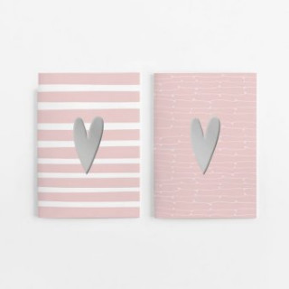 Книга 2er Set Notizheft DIN A5 (blanko) in rosa mit 2 verschiedenen Herz-Motiven Lisa Wirth