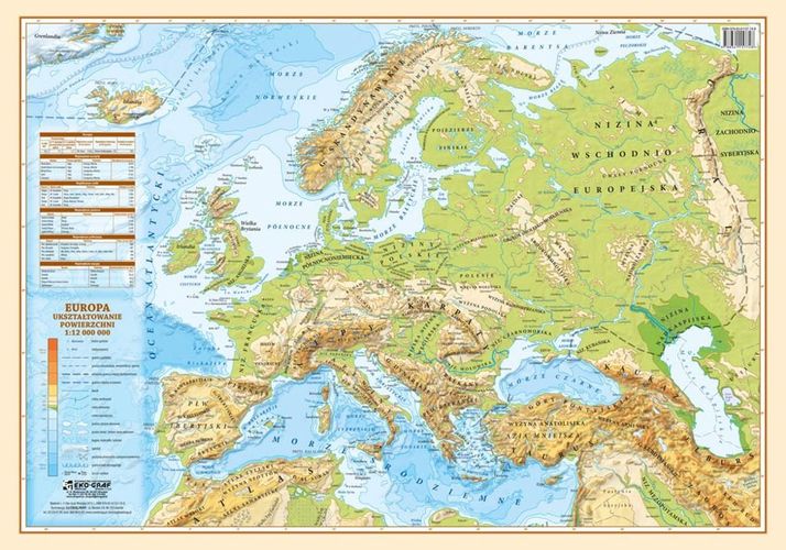 Nyomtatványok Mapa podkładka Europa polityczno-fizyczna 1:12 000 000 