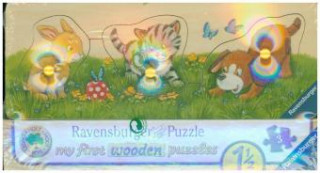 Játék Ravensburger Kinderpuzzle - 03203 Niedliche Tierkinder - my first wooden puzzle mit 3 Teilen - Puzzle für Kinder ab 1,5 Jahren - Holzpuzzle 