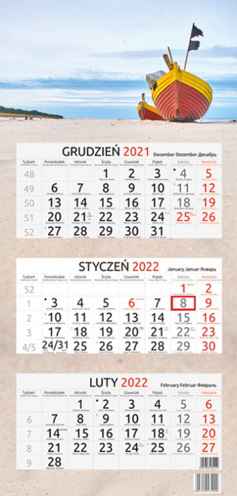 Calendrier/agenda Kalendarz 2019 trójdzielny Łódź rybacka 