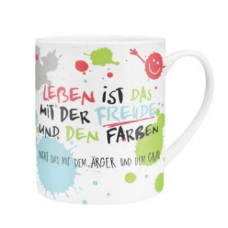 Játék Happy Life 45358 XL Tasse mit Motivdruck: "Leben ist das mit der Freude und den Farben. Nicht das mit dem Ärger und dem Grau", mit Geschenkbanderole 