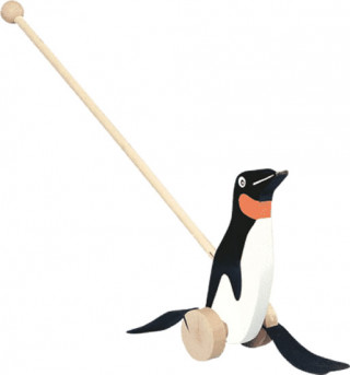 Game/Toy Dřevěná tahací hračka: Tučňák na tyči/černobílý 