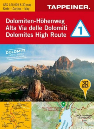 Tiskovina 3D-Wanderkarte Dolomiten-Höhenweg 1 Athesia Tappeiner Verlag