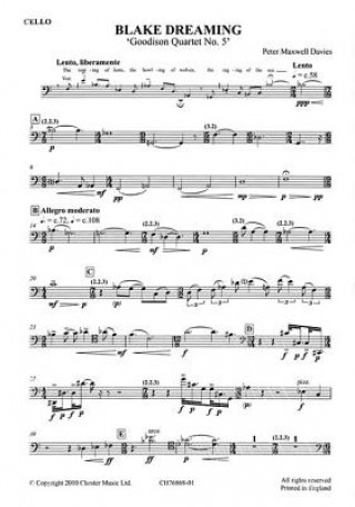 Könyv Blake Dreaming 'Goodison Quartet No. 5': Baritone Voice and String Quartet Set of Parts Peter Maxwell Davies