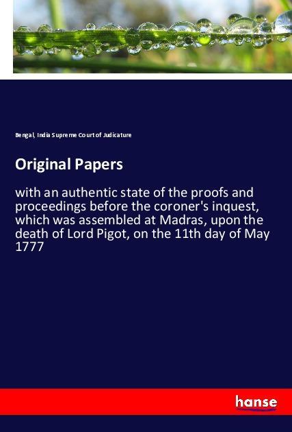 Knjiga Original Papers Bengal Supreme Court of Judicature