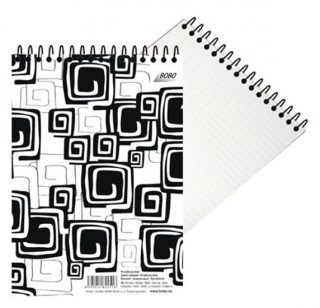 Papírenské zboží Blok BLACK & WHITE s horní plastovou spirálou A6, linka, 50 listů 