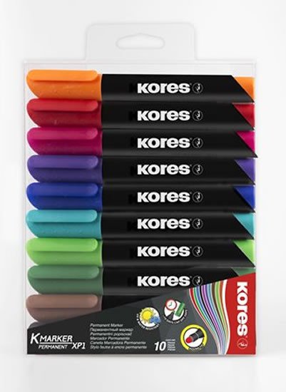 Papírenské zboží Kores K-MARKER Permanentní popisovač, kulatý hrot 3 mm, mix 10 barev 