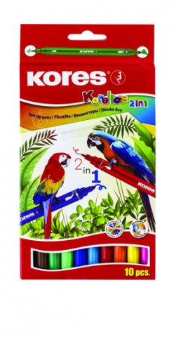 Papírenské zboží Kores Dětské fixy KORELLO 2 v 1 tenký a silný hrot 10 barev 