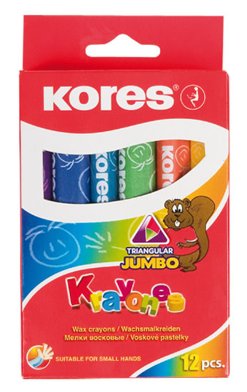Papírenské zboží Kores KRAYONES - voskové pastelky trojhranné JUMBO 12 barev 
