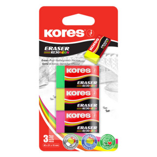 Papírenské zboží Kores Pryž KE30 NEON barevný mix 40 x21 x 10 mm 3 ks 