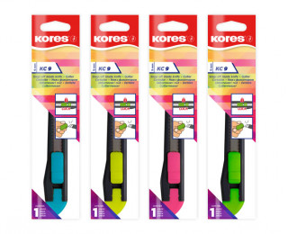 Papírenské zboží Kores Odlamovací nůž KC 9 mm, mix 4 neonových barev 