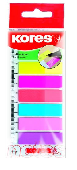 Papírszerek Kores Neonové záložky Index Strips na pravítku 45x12 mm 8 barev 