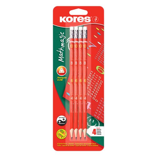 Papierenský tovar Kores Trojhranná tužka Mathmagic č. 2 = HB s gumou 4 ks 