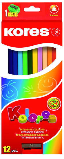Papírenské zboží Kores Trojhranné pastelky KOLORES 3 mm s ořezávátkem 12 barev Kores