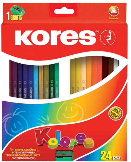 Artykuły papiernicze Kores Trojhranné pastelky KOLORES 3 mm s ořezávátkem 24 barev Kores