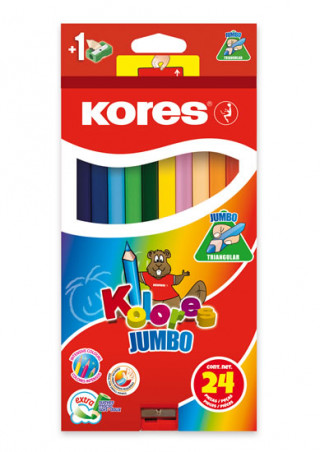 Papírenské zboží Kores Jumbo trojhranné pastelky 5 mm s ořezávátkem 24 barev 