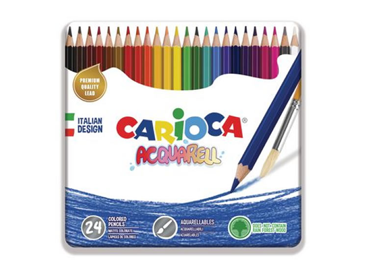 Kniha CARIOCA akvarelové pastelky v plechové krabičce 24 ks 
