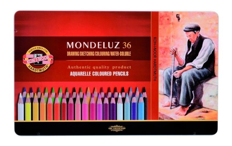 Papírenské zboží Koh-i-noor pastelky akvarelové umělecké MONDELUZ souprava 36 ks v plechové krabičce 